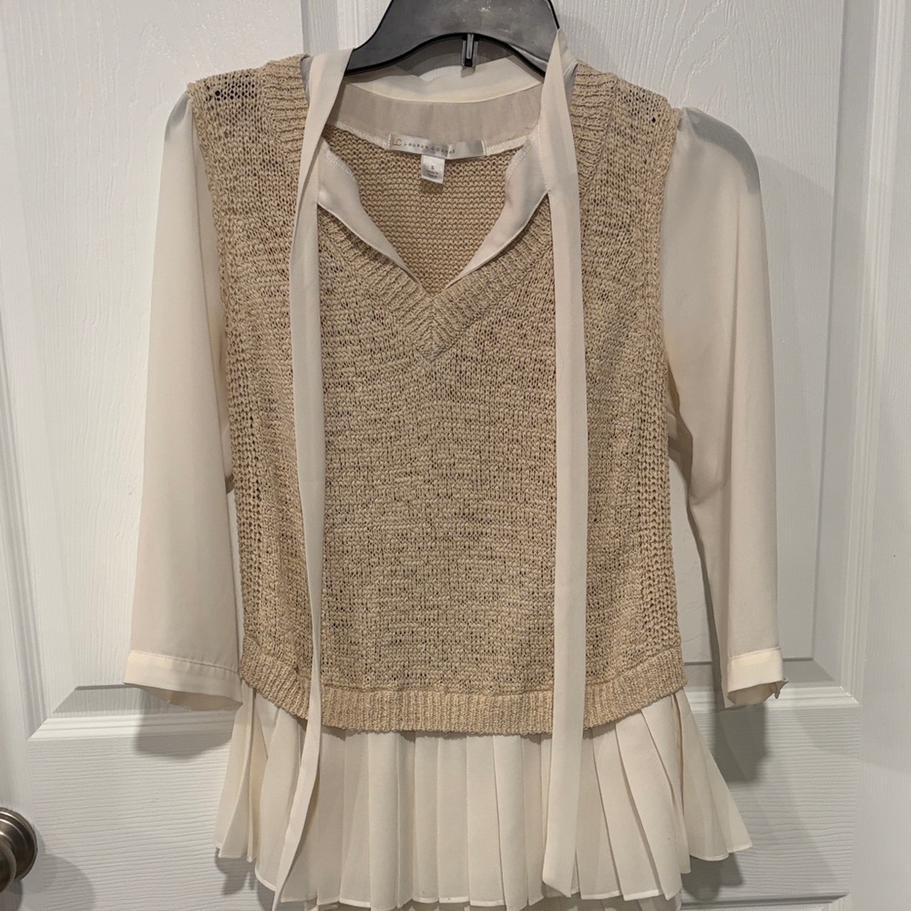 LC Lauren Conrad Cream Knit Overlay Top